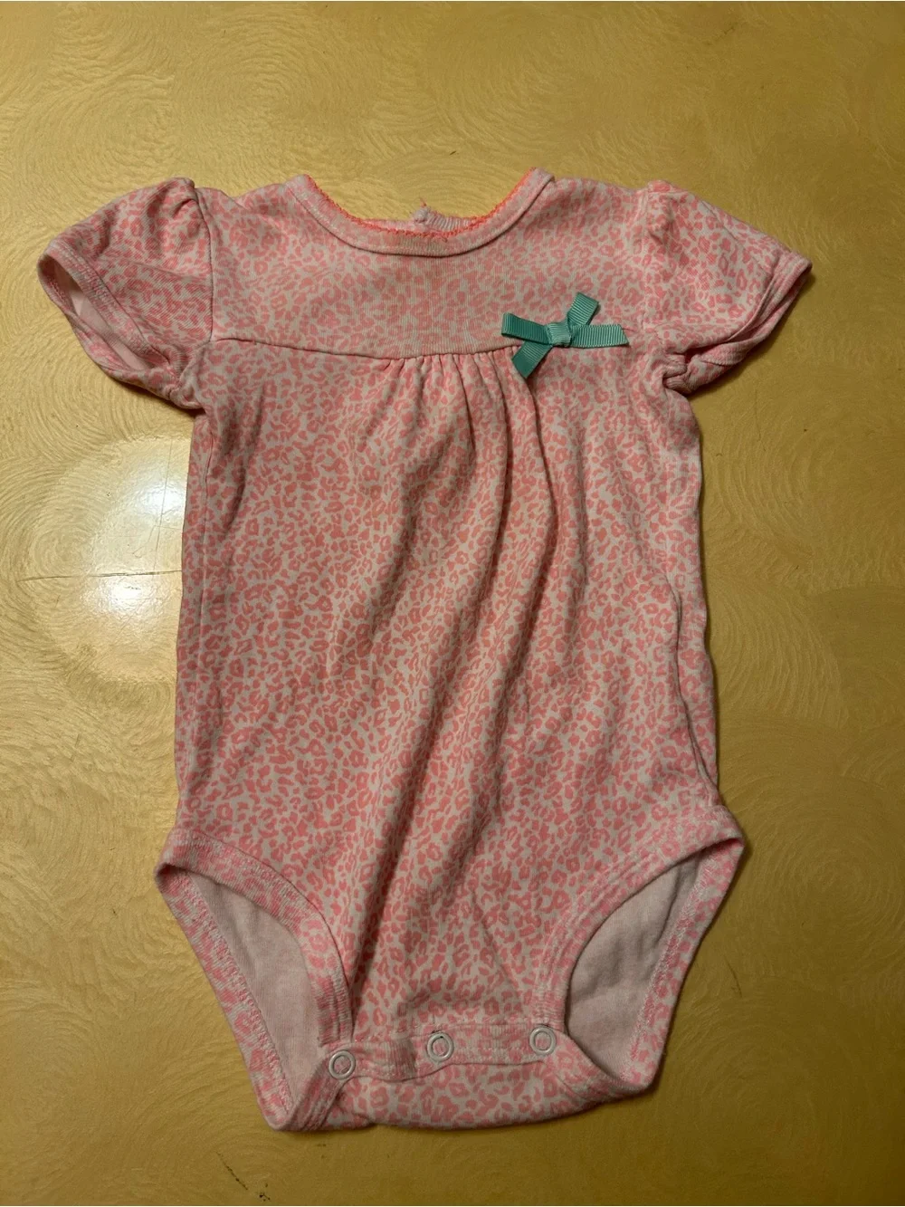 Carter's Pink Leopard-Print Onesie with Teal Bow